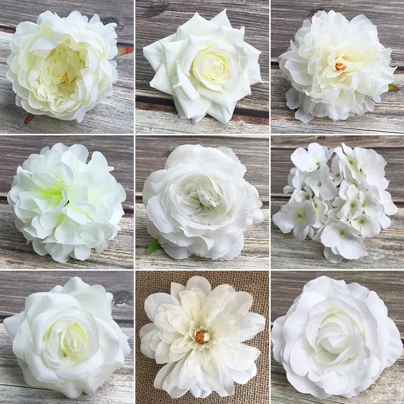 White artificial rose bouquet with realistic silk petals